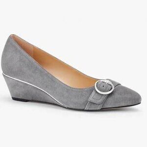 Talbots SZ 5 Laney Buckle Gray suede leather wedge shoe office dressy comfy